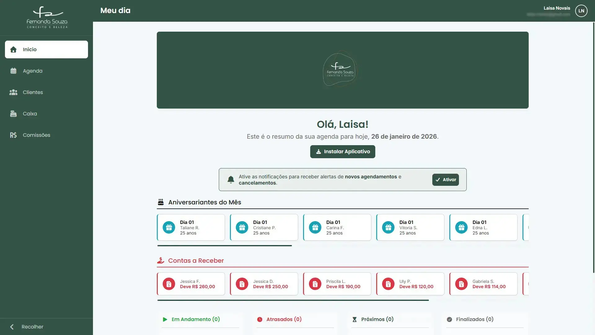 Dashboard do Sistema